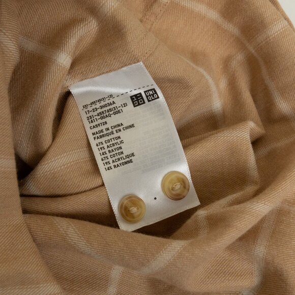 Uniqlo Soft Brushed Long Sleeve Shirt Plaid Checked Beige - Picture 12 of 12
